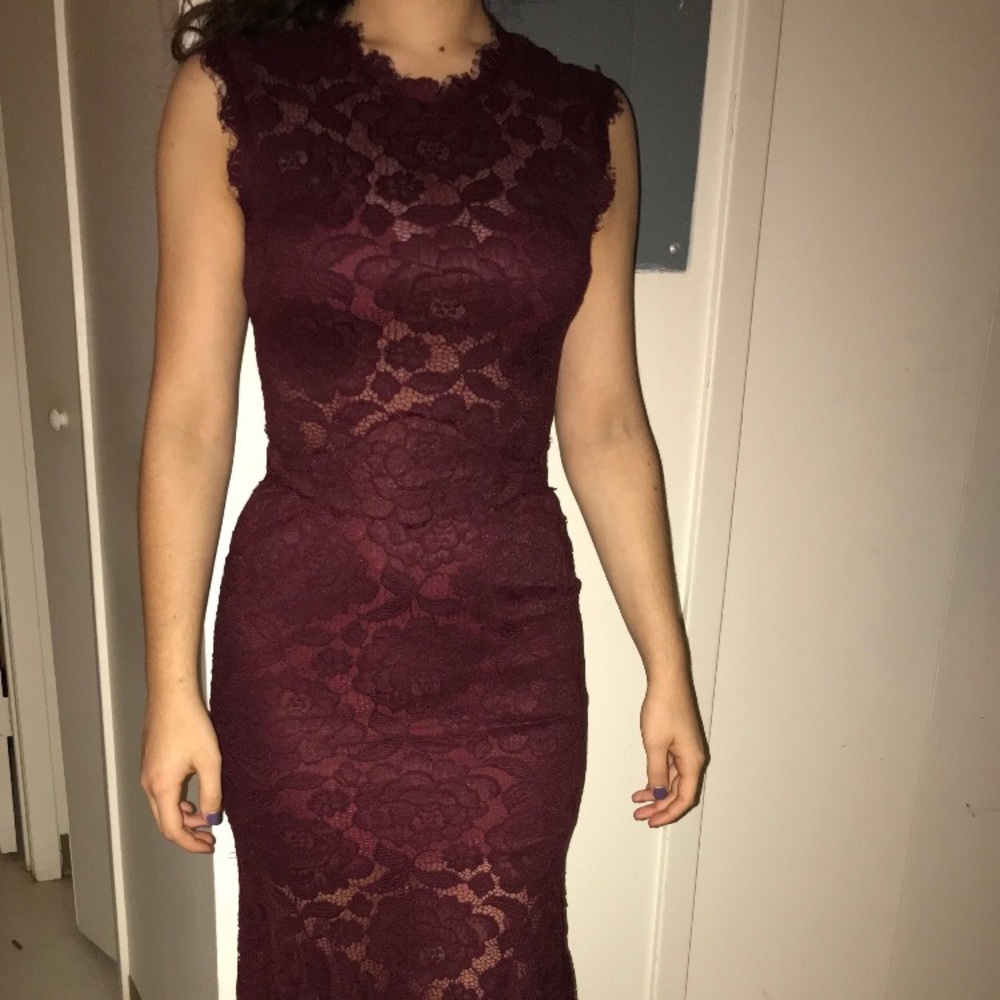 Maroon Lace Camille La Vie Prom Dress